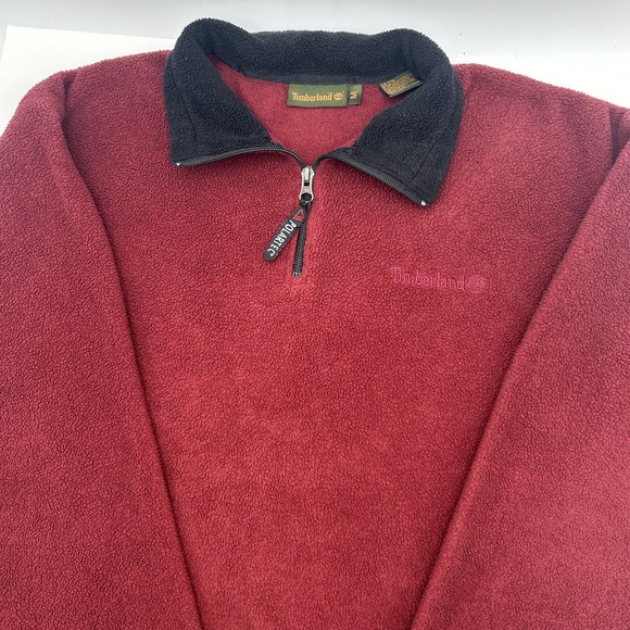 Timberland Polartec Thermal Vintage Fleece Jacket Mens M Red 1/4 Zip Pullover - Picture 1 of 11